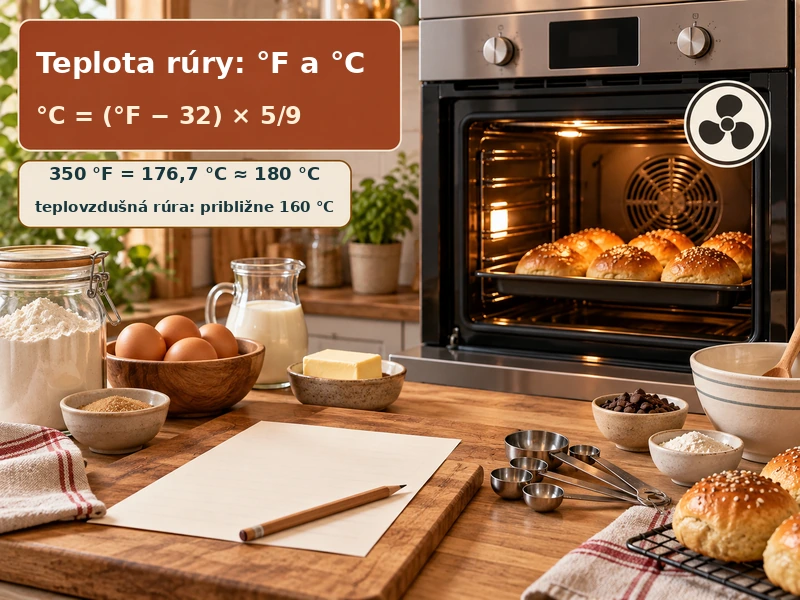 Rúra a recept s prepočtom 350 °F na 176,7 °C a orientačným nastavením teplovzdušnej rúry.